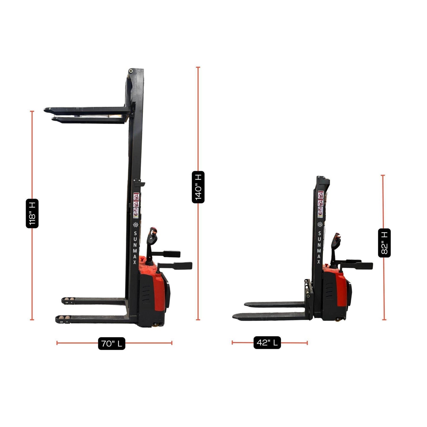PS3300FE-3M Electric Pallet Stacker, 3300 lbs Capacity, 118″ Lifting Height, Work with Open-bottom Pallets - SUNMAX