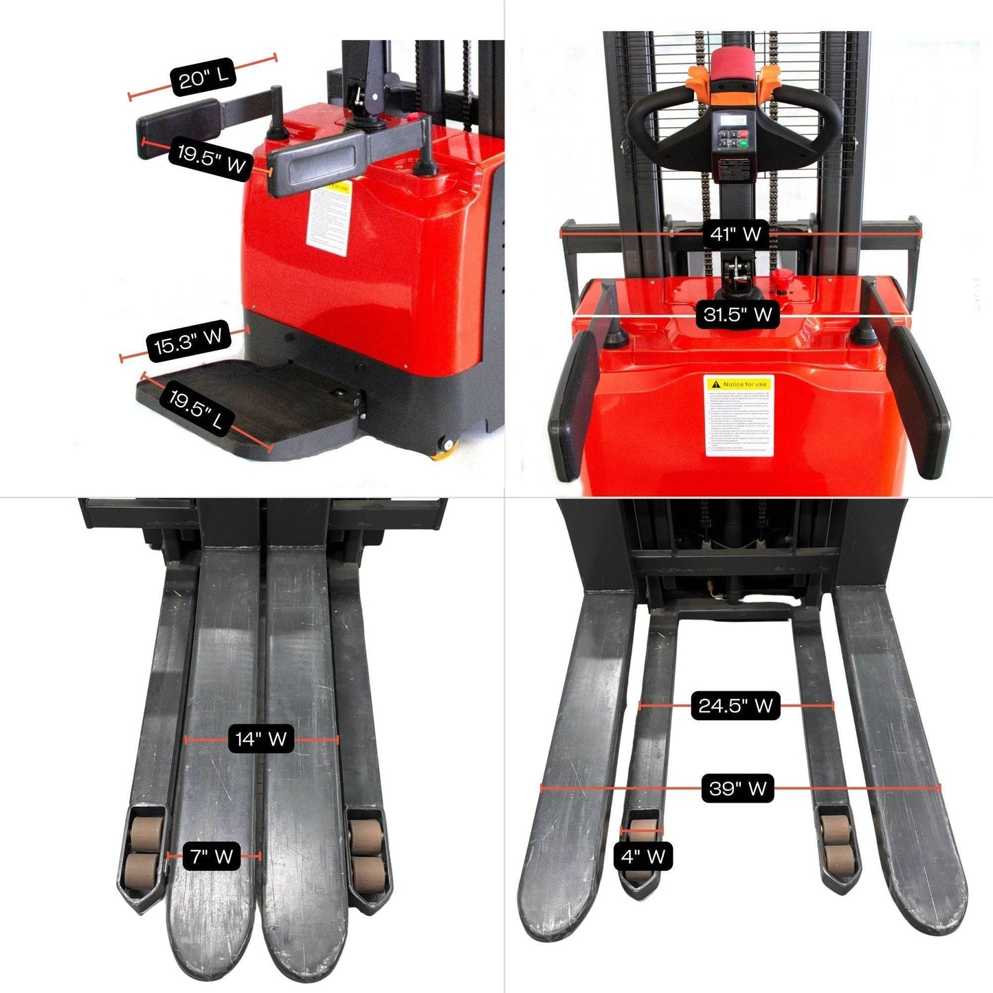 PS3300FE-3M Electric Pallet Stacker, 3300 lbs Capacity, 118″ Lifting Height, Work with Open-bottom Pallets - SUNMAX