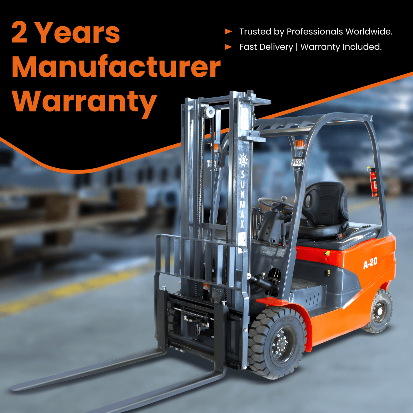 A-20 Electric Forklift – 4400 lbs Capacity, 118" Lift for Warehouse Use