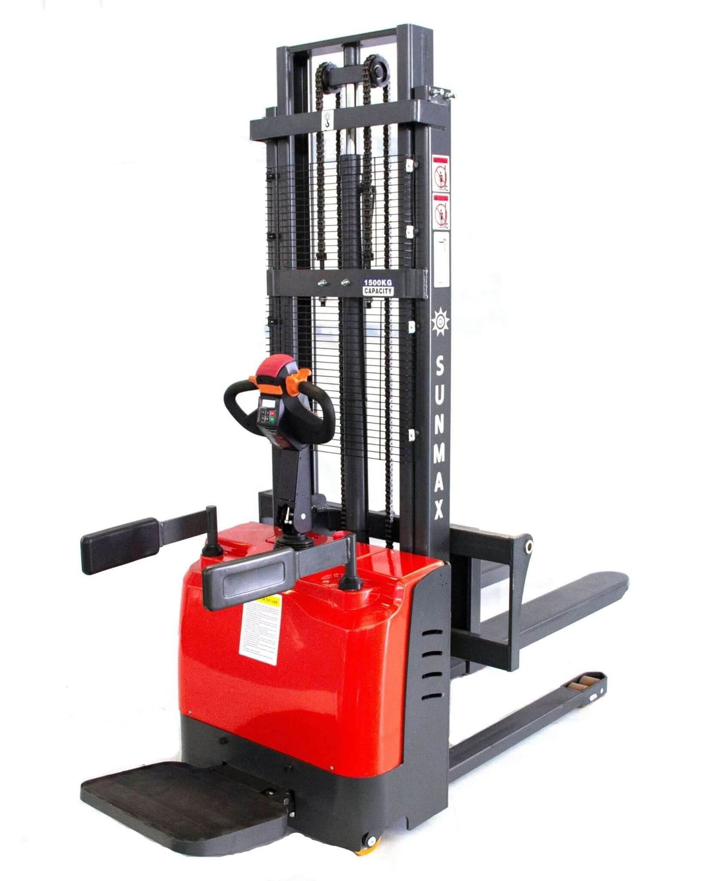 PS3300FE-3M Electric Pallet Stacker, 3300 lbs Capacity, 118″ Lifting Height, Work with Open-bottom Pallets - SUNMAX