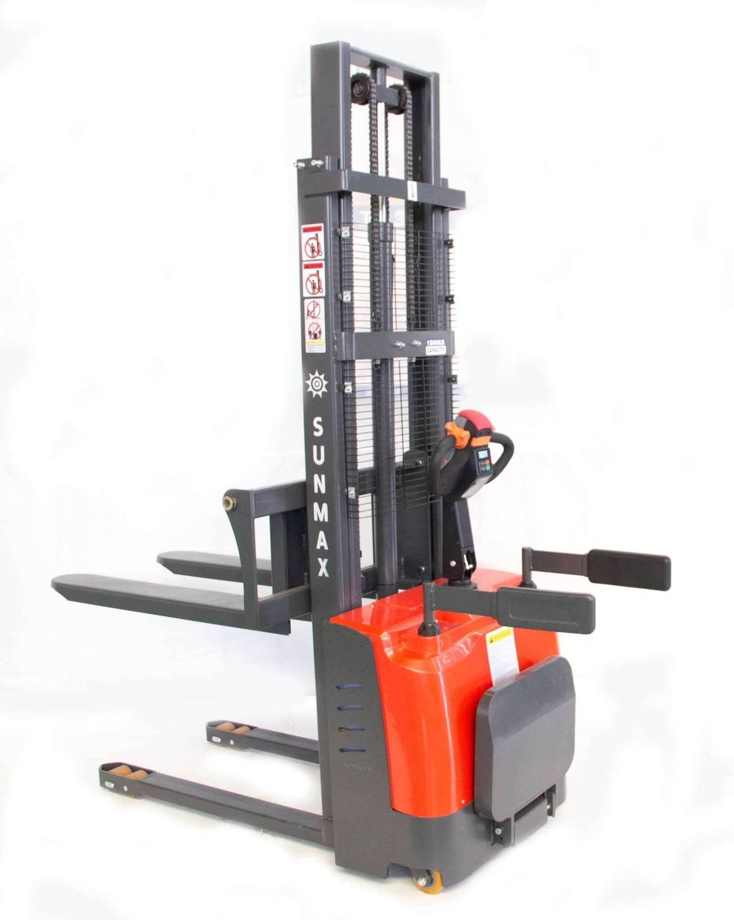 PS3300FE-3M Electric Pallet Stacker, 3300 lbs Capacity, 118″ Lifting Height, Work with Open-bottom Pallets - SUNMAX