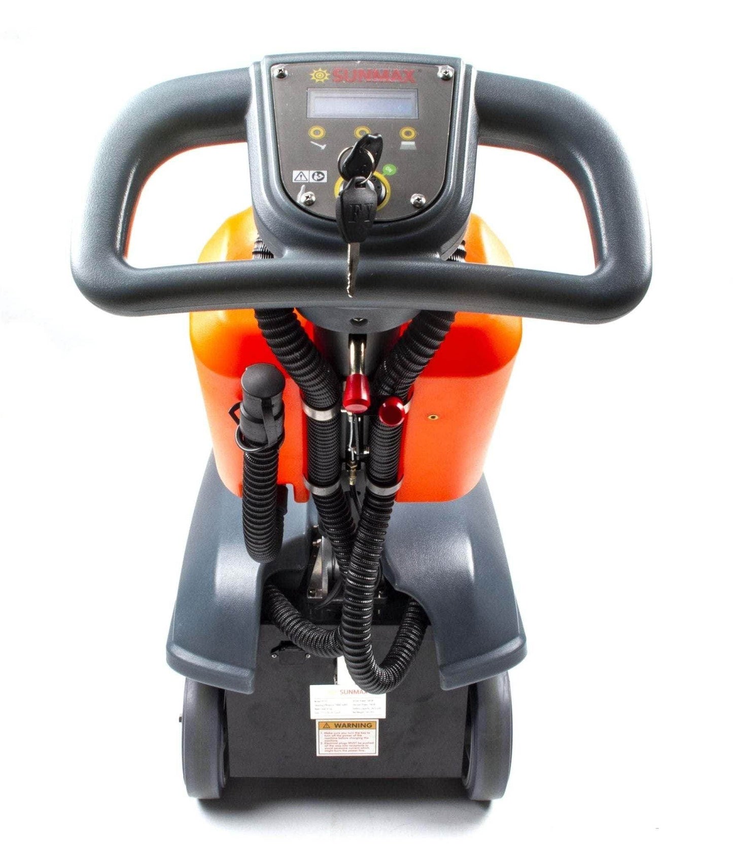 RT15 Battery Powered commercial floor scrubber machine with handle and control panel, compact design for efficient cleaning.