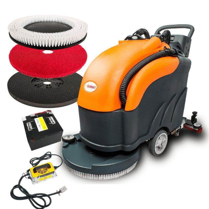 22-inch brush scrubbing path battery-powered floor scrubber machine with lithium battery and cleaning accessories