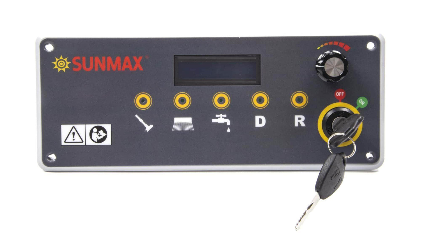 Sunmax RT50D+ Self-Propelled Floor Scrubber control panel with key ignition and operation buttons