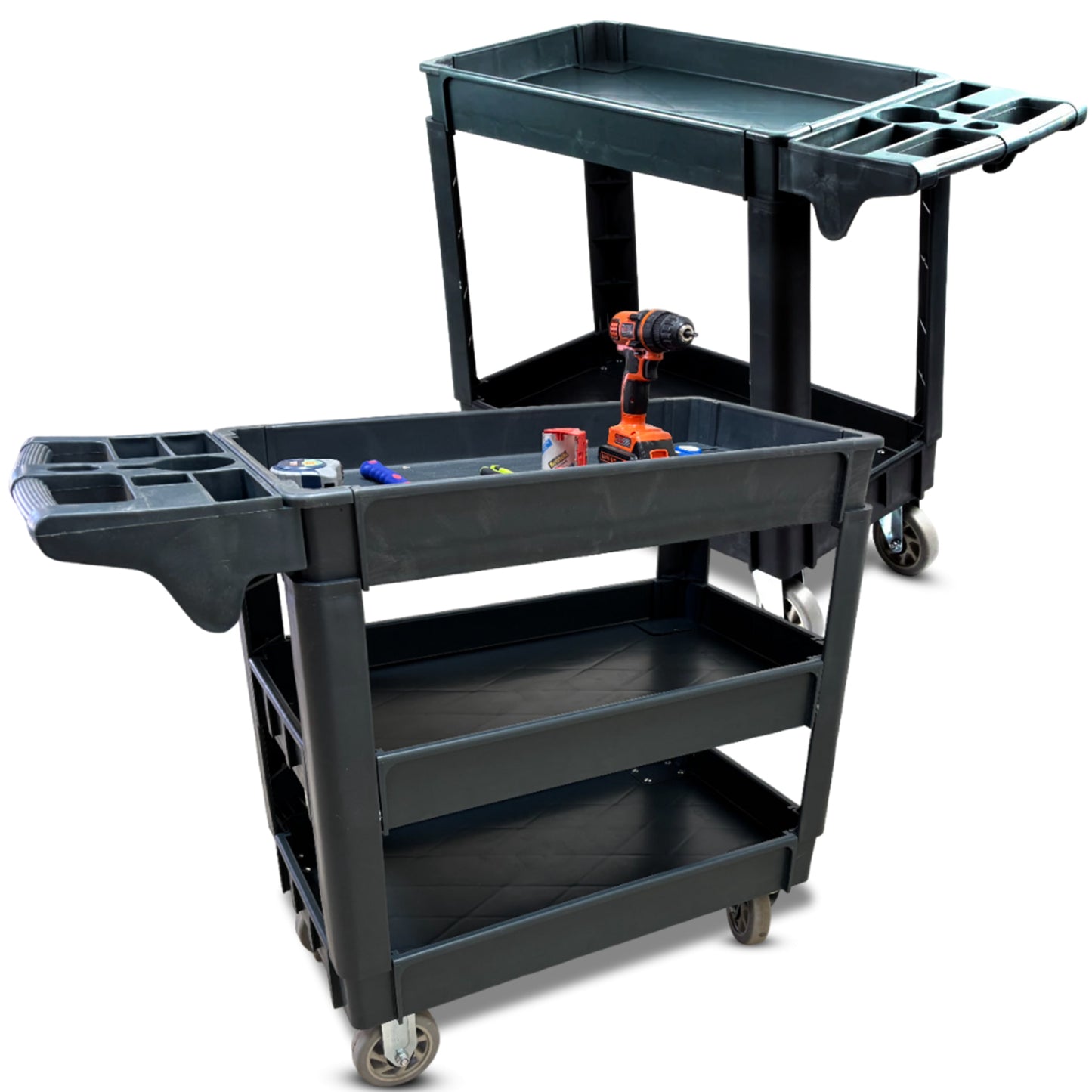 Heavy Duty Rolling Utility Service Cart for Warehouse/Garage/Restaurants/Offices, HDPE Shelves, 5" Caster Wheels