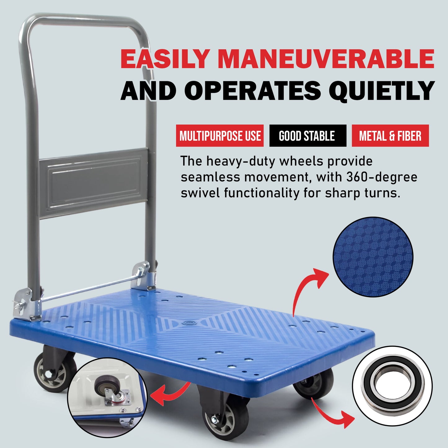 Platform Hand Truck, Push Cart Dolly, Compact & Foldable for Easy Storage and Mobility, 330-660 lb Capacity, 360 Degree Swivel Wheels, Blue