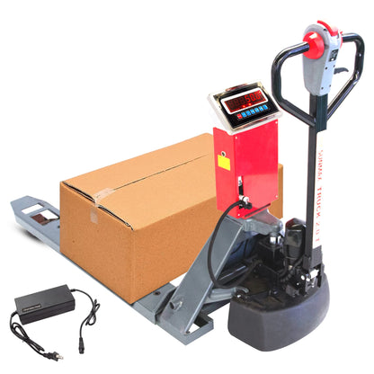 PT4400W Electric Walkie Pallet Scale Truck with Built-in Scale, 4400 lbs Capacity, 27" Width, Electric Brake