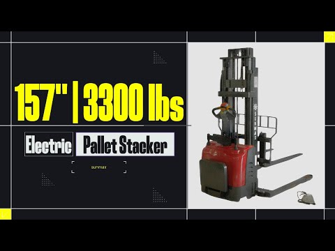 PS3300FE-4M Full Electric Pallet Stacker – 3300 lbs Capacity, 157" Lift Height, Adjustable Legs